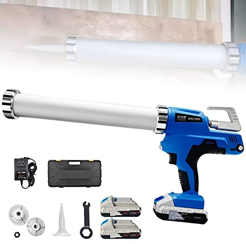 RUHEN 21V Battery Powered Adhesive Gun, Cordless Caulking Gun, Caulk Gun with 2battery, Soft/Hard Glue Glass Glue Gun 300-600ml Handheld Sealant Gun