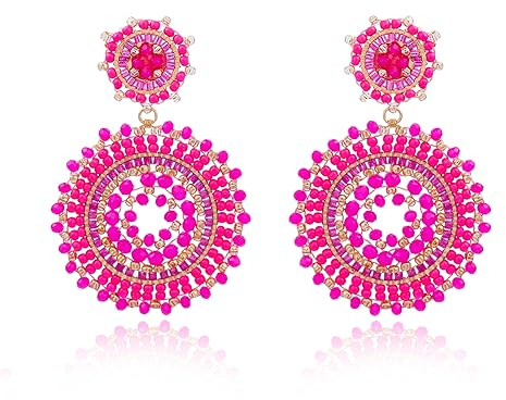 Damen-Perlenohrringe, Rocailles, Sommer, Strand, Boho-Statement-Anhänger, handgefertigte Ohrringe, Schmuck