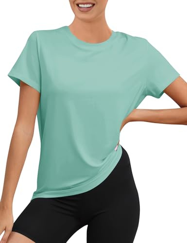 Rapbin Sportshirt Damen Kurzarm, UPF 50+ Basic Leichtes Atmungsaktiv Trocken Funktions Sport Oberteile Damen Rundhals Sportshirt Damen Locker für Fitness Laufshirt Yoga
