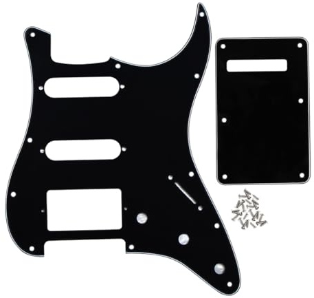 FLEOR 11-Loch-Gitarren-Pickguard SSH und Tremolo-Hohlraum-Rückplatte mit Befestigungsschrauben für US-/mexikanische Standard-ST-Stil-Gitarre, schwarz, 3-lagig