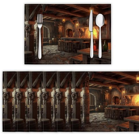 Mode Holzhaus Herd Platzsets 4 er Set,30x45cm Urlaub Bankett Tischsets Waschbar Platzdeckchen Küche Party Deko Hitzebeständig Tischsets rutschfest