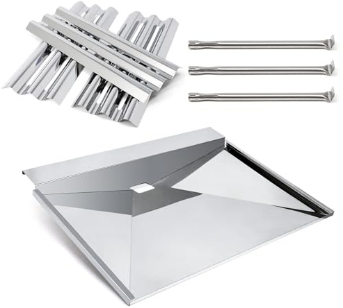 Adviace Grill Replacement Parts for Napoleon LEX 485, N010-0501-M01 Drip Tray Drip Pan & S81001 Stainless Burner and Sear Heat Plate Kit for Napoleon LEX485 LD485 Series Grills, Pack of 3