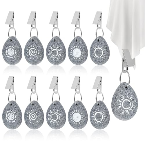 10 Stück Tischdeckenbeschwerer für Draußen, Tischdecken Beschwerer Sunburst | Tischdeckenhalter Gewichte mit 5 Sonnenmustern, für Party Picknick Hochzeiten, aus Naturstein, mit Klammer