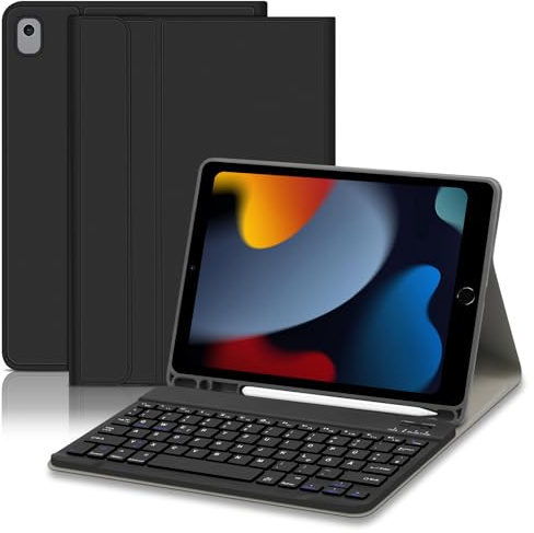 Lielax Tastatur Hülle für iPad 10.2 Zoll (9/8/ 7 Generation - 2021/2020/2019), Deutsches QWERTZ Tastatur Magnetische Wireless Abnehmbare Bluetooth für IPad Air 3, Pro 10.5, Schwarz