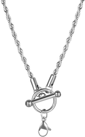 Accessories Toggle Necklace For Men And Women, Hip Hop Cuban Link Chain T Bar Toggle Clasp Long Chain Pendant Charm Choker Necklace, Lock And Key Necklace