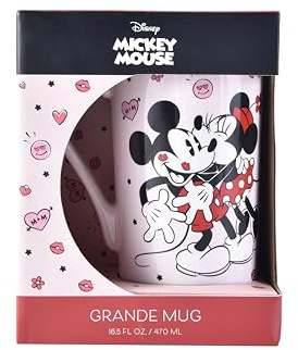 Mickey and Minnie Mouse Vintage Romance Ceramic Hot Chocolate Mug 470ml / 16.7oz, Official Disney Licensed Large Mug, Classic Character Drinkware for Tea, Cocoa & Fans