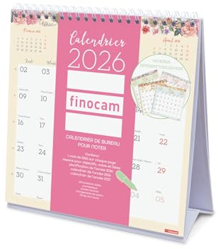 Finocam – Calendrier de bureau 2026 1 Mois par page Janvier – Décembre 2026 (12 mois) | Calendrier 2026 pour noter | Planificateur mensuel Design – Français