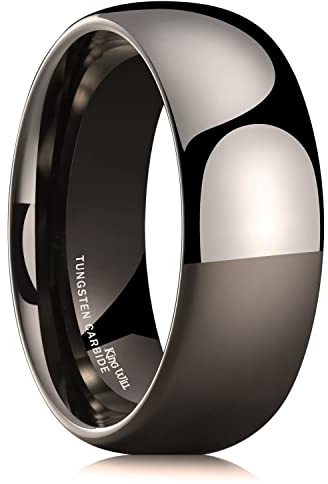 King Will Basic Herrenring aus Wolframkarbid in Silber/Schwarz/Gunmetal - 2mm/4mm/6mm/8mm gewölbt, hochglanzpoliert, komfortabel