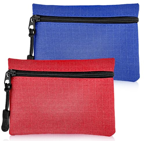 SUBTAVIK 2 Monederos de Tela Oxford, Minibolso Portátil con Cremallera para Mujeres, Hombres, Niñas y Niños (Azul+Rojo)