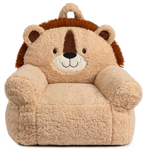 BEJOY Comfy Toddler Chair, Foam Filled Kids Sofa, Single Cuddly Sherpa Reading Couch for Boys and Girls, Lion