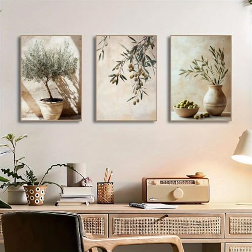 champracer 3-teiliges Poster Set Olivenbaum Bilder Aesthetic Wandbilder Wanddeko Wohnung Bild Kunstposter für Schlafzimmer Büro Wanddeko, Ohne Rahmen (50 * 70cm)