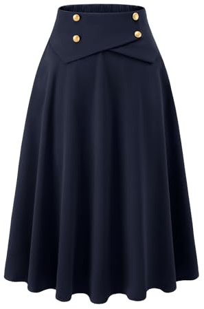 Bbonlinedress Jupe Femme Mi Longue Hiver Grande Taille Jupe Vintage Classique Casual Midi Taille Haute Elastique A-Ligne avec Poches S-XXL Navy 2XL