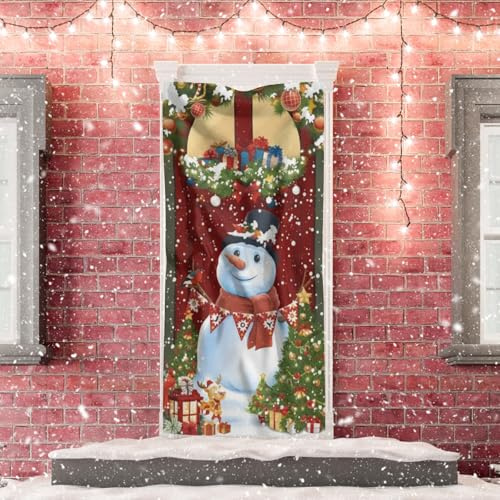 Weihnachtsdeko Tür, Weihnachtstürbanner 180x90cm, Türdeko Weihnachten mit Schneemann Design, Festliche Weihnachtsdekoration für Haustür, Büro und Partys, Rot