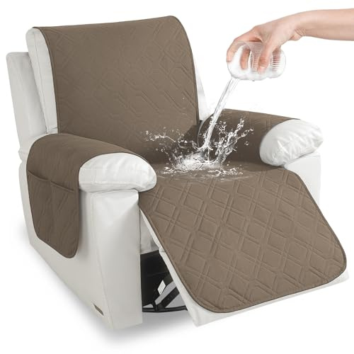 YSTELLAA Funda Sillon 1 Plaza Impermeable, Funda Sillon Antideslizante, Fundas para Sillones con Bolsa De Almacenamiento, Antiarañazos Mascotas Amigables(1 Asiento-X, Café Claro)
