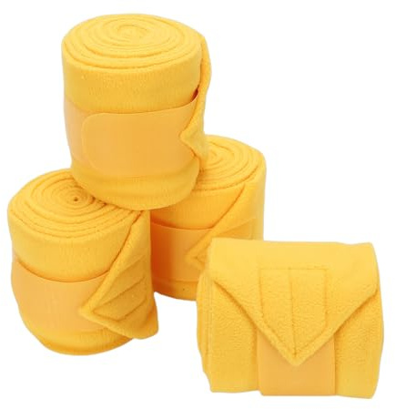 Luocute Fasce per Le Gambe del Cavallo, 4 Fasce per in Pile con vestibilità Regolabile, Bende Equestri Morbide e Confortevoli per Allenamento in Scuderia, Allenamento per Cavalli (Yellow)