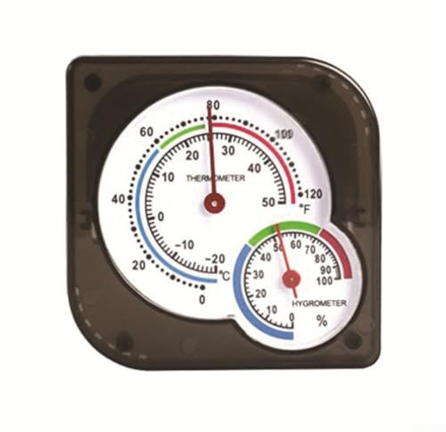Thermomètre et hygromètre mécanique pour la surveillance du climat intérieur, température de -20 °C à 50 °C et plage d'humidité de 0 à 100 % RH, cadran compact avec indicateur Z confortable (noir)