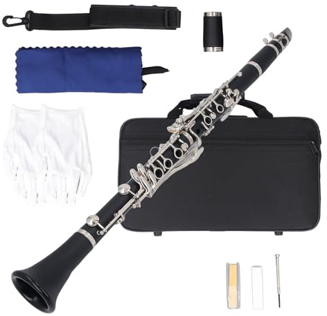 RiToEasysports Clarinetto in Sib, Strumento per Clarinetto Piatto a 17 Tasti in Si con Custodia, Kit di Pulizia per Ance per Studenti, Principianti, Pratica della Banda