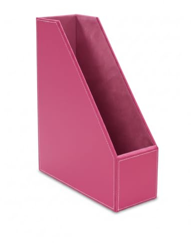 OSCO Kunstleder Zeitschriftensammler, A4 Stehsammler Box & Regal Organizer für Dokumente, Broschüren & Kataloge Aufbewahrung mit Filzsockel, Zeitschriftenständer für Home Office, Fuchsia-Rosa