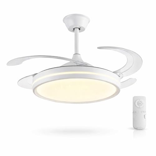 Generico Ventilatore da Soffitto con Luce LED, Pale Retrattili 120 cm, Telecomando Incluso, 3 Temperature Luce, 6 Velocità, Timer, Design Moderno per Soggiorno Camera da Letto