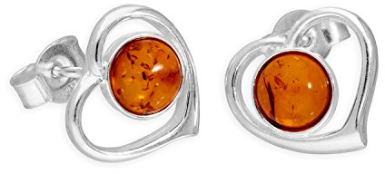 Sterlingsilber & baltischer Bernstein Herz Ohrstecker