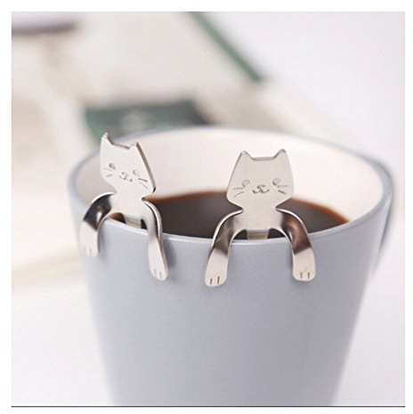 Romote Zwei Stücke Katze Löffel Set Edelstahl Kaffeelöffel Teelöffel Pack von 2