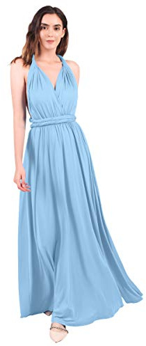 FYMNSI Robe Longue Femme Soiree, Multiway Transformateur Robe de Demoiselle d'honneur de Mariage V-Cou Licou Dos Nu sans Manches Elégant Soire Fête Été Plage Formelle Maxi Wrap Robes Bleu Clair M