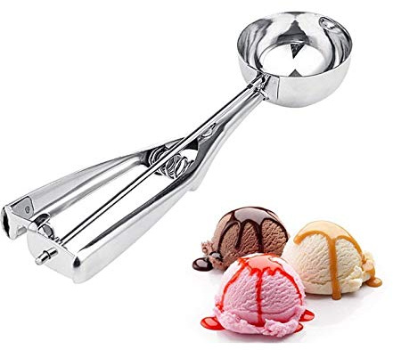 Ice Cream Scoops Stainless Steel Cookie Scoops Ice Cream Scooper with Trigger Meat Ballers Potato Mashers Melon Ballers Spoon (Silver, S)
