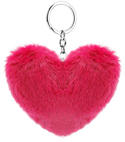 Soleebee Künstliche Kaninchenfell Keychain Flauschigen Liebesherz Pom Pom Schlüsselanhänger Taschen Koffer Rucksäcke Zubehör Charm Auto Schlüsselanhänger Schlüsselring für Frauen Mädchen (Rot)