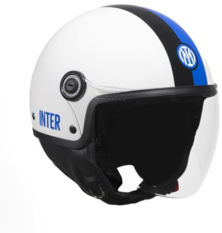 Tucano Urbano casco demi jet unisex EL'JETTIN INTER. Casco moto in policarbonato con grafica originale Inter FC. Casco estate inverno omologato ECE 22.06. Prodotto con Licenza Ufficiale.