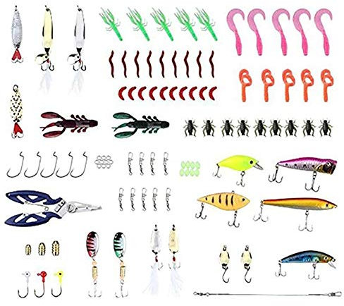 RoseFlower 101-teilige Kunstköder Set Kunstköder Gummifische Angeln mit Angelausrüstung Box - Angelzubehör Kit Inklusive Angelhaken, Würmer, Frösche, Hechtköder, Forellenköder und Weitere Zubehörteile