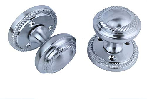 Golden Grace Georgian Mortice Sprung Door Knob Pair, Satin Brushed Chrome | Supplied with all necessary screws and bar. Durable metal build has a 61mm backplate and a satin chrome finish.