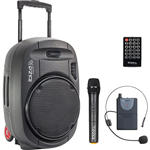 Ibiza - PORT12UHF-MKII-TWS - Altavoz portátil 12/700W MAX con 2 micrófonos (UHF), Mando a Distancia y Funda Protectora - Bluetooth, USB, SD y TWS - 5 a 7h de autonomía