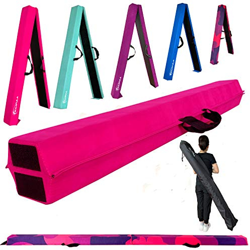 Marfula Schwebebalken, zusammenklappbar, für Gymnastik, Bodenbalken, extra fest, Wildlederbezug, rutschfeste Unterseite, mit Tragetasche für Kinder/Erwachsene