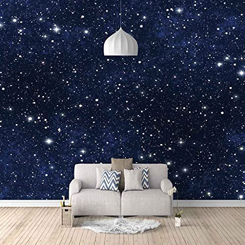 SUUKLI Papier Peint Intissé Scène De Nuit Étoilée Bleue 300X210Cm Trompe L Oeil Décoration Murale Xxl Auto-Adhésif Poster Tableaux Muraux Photo Murales Moderne Decoration Pour Chambre Salon Bureau