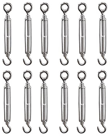 Drahtseil-Drahtzaun-Rollen-Sets, M6 Edelstahl, Spannschloss, verstellbarer Spannschloss, Haken- und Ösen-Set, strapazierfähig, für Seilspanner, Gartendraht, Wäscheleine, 12 Stück