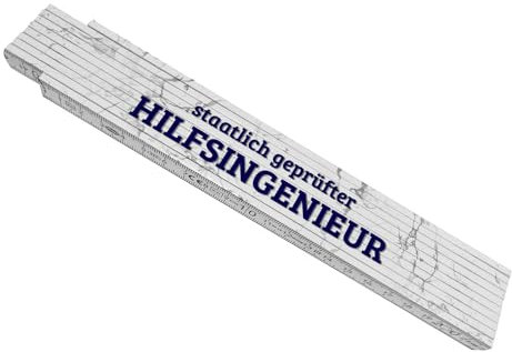 Hilfsingenieur Meterstab aus Holz mit Marmorhintergrund Maßstab Spruch Metermaß Gliedermaßstab bedruckt lustig weiß cool Geschenk zum Richtfest stabil Geschenkidee praktisch