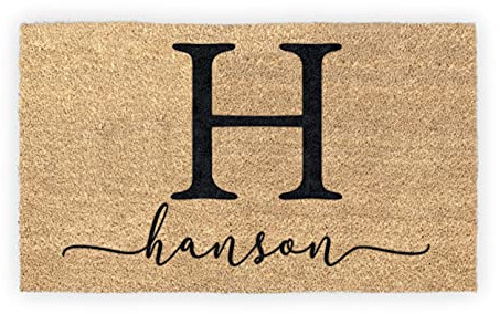 MRC Wood Products Personalized Monogram and Family Name Coir Coconut Husk Doormat - Available in Three Sizes (18x 30)