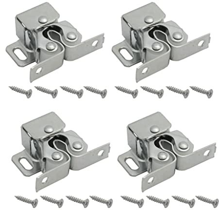 Door Catches Latches, Harmac House® 4 Pack Double Roller Strong Hold Cupboard Cabinet Door Catches, Double Roller Catches Cabinet Catches Door Latches (Bronze) (Silver)