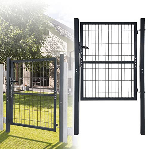 ACXIN Cancello da giardino con doppio cancello da giardino, porta a battente da giardino, in acciaio zincato, con palo e serratura (125 x 100 cm)