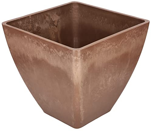KOTARBAU® Maceta de Materiales reciclados 30x30 cm, Maceteros reciclados, Macetero Minimalista, Macetero Cuadrado, Macetero marrón, Maceta con Plato ecológica, Tiesto para Plantas para Exteriores