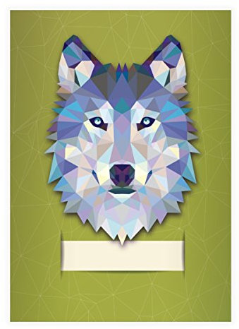 Kartenkaufrausch 16x Starke Wildtier DIN A4 Schulhefte, Rechenhefte mit polygonalem Wolf in grün Lineatur 26 (kariertes Heft)