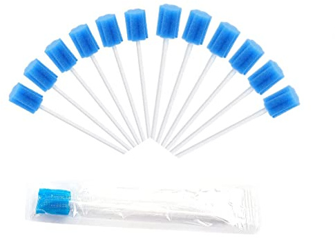 100 Stück Einweg Mundpflege Schwamm, ETragbare Mundschwamm Einweg,Cotton Sponge Mundpflege Mundhygieneschwamm,Mundpflegestäbchen für Reinigung Zahnkliniken(Blau)