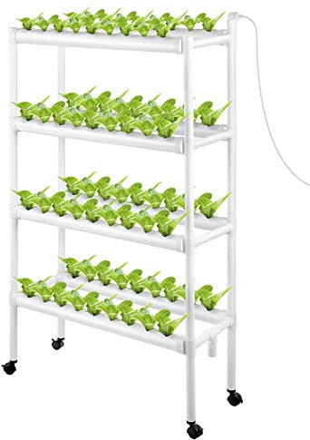 PJDDP Hydroponisches Anzuchtsystem 72 Standorte 8 Rohre 4 Schicht Hydroponic Site Grow Kit mit Timer und Räder, Erdlose Pflanzenanbau-Systeme Smart Garden für Haus Balkon Garten Balkongemüse,EUR