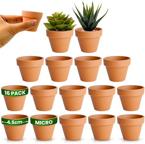 Green Thumbz Terracotta Plant Pots - 4.5cm x 16 Pack Small Plant Pots - Multi Purpose Mini Terracotta Pots for Plants, Flowers, Candle Making, and Painted Art
