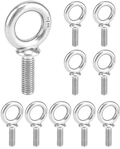 QWORK Machinery Eye Bolt, 10 Pack 1/2 -13 x 1-1/2 Marine Grade 304 Stainless Steel Shackle, Lifting Ring Threaded Eyebolt Shoulder Eyebolts