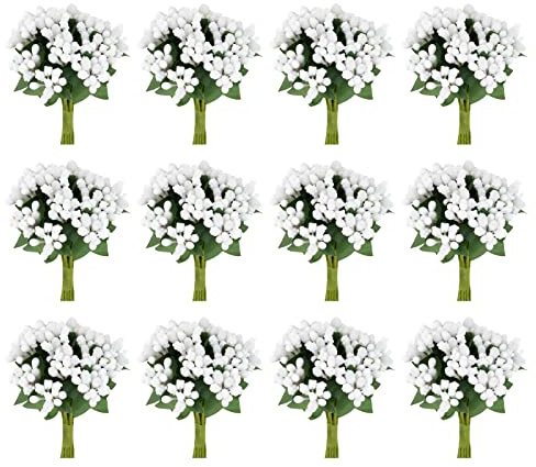 BETESSIN 144Stk. Künstliche Blumen Staubblätter zum Basteln Kunstblumen Klein Deko Blumen Staubblatt mit Blätter Blütenstempel Stoffblumen für Hochzeit Party Einladung Gastgeschenk Weiß