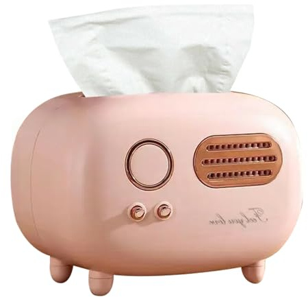 Tissting Retro Radio Taschentuchbox 17 x 12 x 12 cm Rechteckige Kunststoff Taschentuchbox Vintage Deko Kosmetiktücher für Badezimmer, Wohnzimmer, Schlafzimmer, Nachttisch(Rosa)