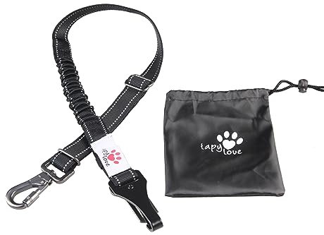 Tapylove Hunde Sicherheitsgurt 3in1 - Hundeanschnaller fürs Auto - Bungee Hundegurt - verstellbar 62 bis max. 92 cm - geeignet für alle Haken (Isofix etc.) - inkl. Tasche