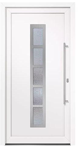 HORI Haustür Eingangstür Komplettset – Robuste Hauseingangstür mit moderner Optik, hoher Wärmedämmung & Sicherheit, Farbe: weiß - DIN rechts - Modell: Frame - 198 x 98 cm