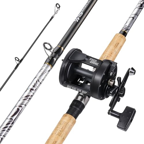 Sougayilang Fiberglass Fishing Pole Conventional Reel Combo with Durable P-Cork Rod Handle, Medium Heavy for Catfish Salmon and Steelhead- 8'0with 3000 Reel